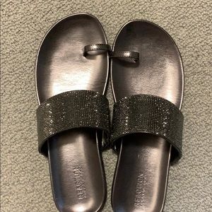 Kenneth Cole Reaction silver glitter slides